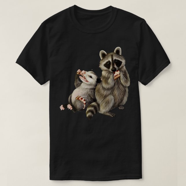Opossum and Racoon eating pizza T-Shirt (Design Front)