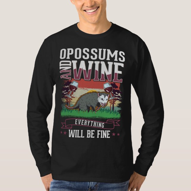 Opossum And Wine Trash Cat Possum Opossum T-Shirt (Front)