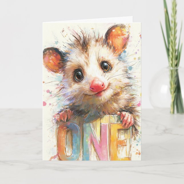 Opossum Birthday Card (Front)