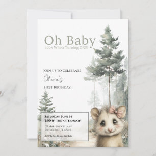 Opossum Birthday Invitation • Cute Woodland Party