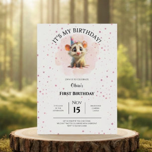 Opossum Birthday Invitation • Cute Woodland Party