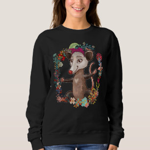 Opossum Bow Tie Leopard Flowers Family Happy Mothe Sweatshirt