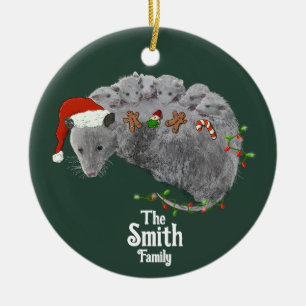 Opossum Christmas Baby Possums Wrapped in Lights Ceramic Tree Decoration