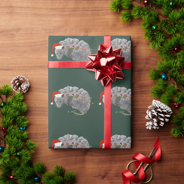 Opossum Christmas Baby Possums Wrapped in Lights Wrapping Paper (Holiday Gift)