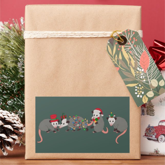 Opossum Christmas Cute Wild Animals Funny Xmas Rectangular Sticker (Holiday)