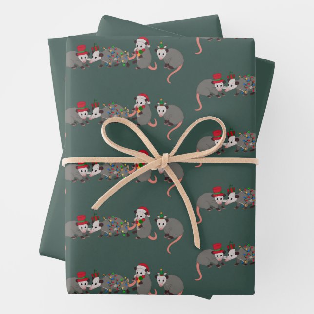 Opossum Christmas Cute Wild Animals Funny Xmas Wrapping Paper Sheet (In situ)