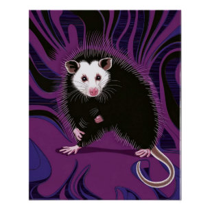 Opossum Design Poster Wall Art Purple Black