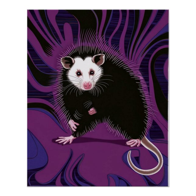 Opossum Design Poster Wall Art Purple Black (Front)