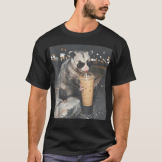 Opossum Drinking Iced Coffee Funny Animal Meme T-Shirt