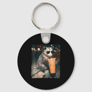 Opossum drinking iced coffee funny possum meme men key ring