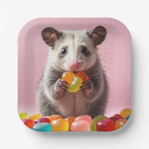 Opossum Eating Gummy Sweeties  Paper Plate