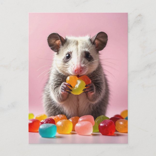 Opossum Eating Gummy Sweeties  Postcard (Front)