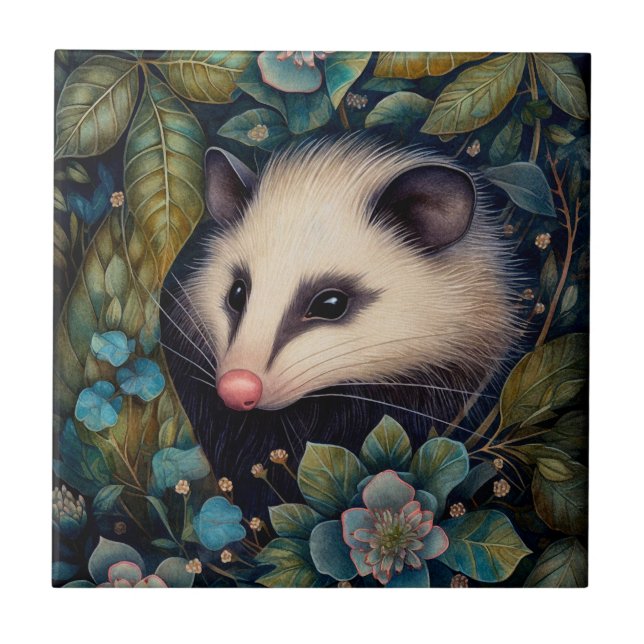 Opossum in the Brambles Ceramic Tile (Front)