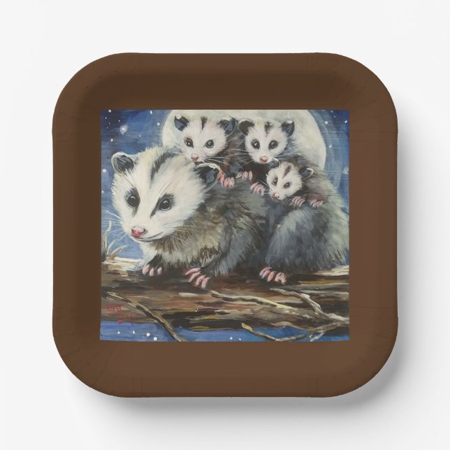 opossum mum and babies paper plates (Front)