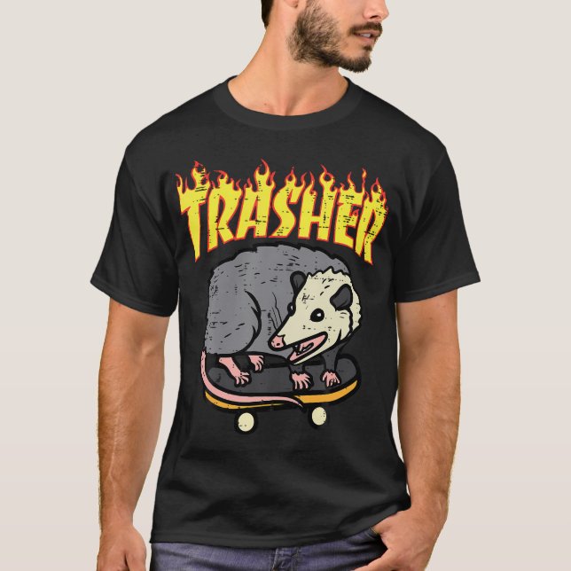 Opossum Skateboard Trasher Funny Possum Skater Men T-Shirt (Front)
