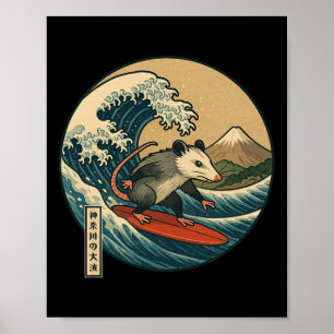 Opossum Surfing Japanese Kanagawa Wave Japan Boys Poster