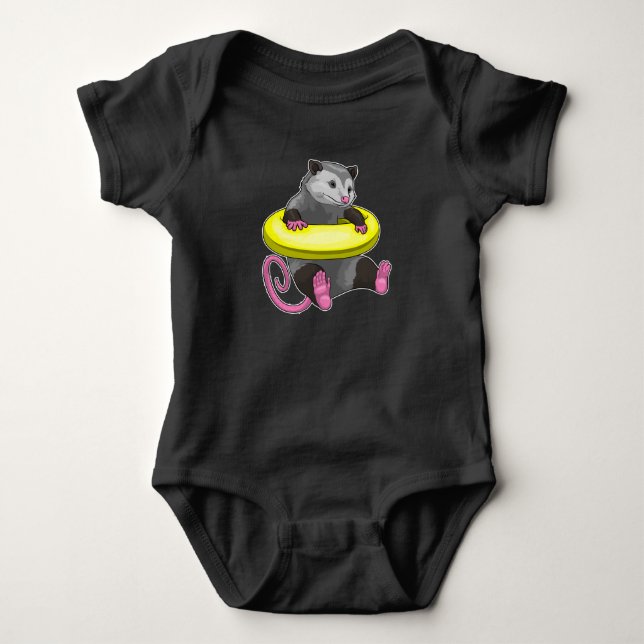 Opossum Swimming Lifebuoy Baby Bodysuit (Front)