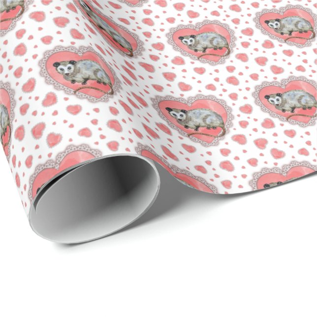 Opossum Valentine's Day  Wrapping Paper (Roll Corner)