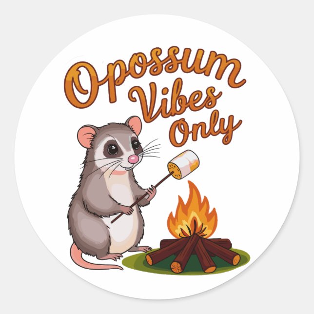 Opossum with Marshmallow - Opossum Vibes Only Classic Round Sticker (Front)