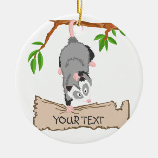 Opossum with sign ceramic tree decoration