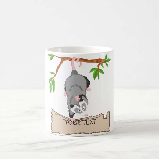 Opossum with sign coffee mug (Center)