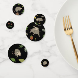 Opossums in a Berry Field in Black Confetti