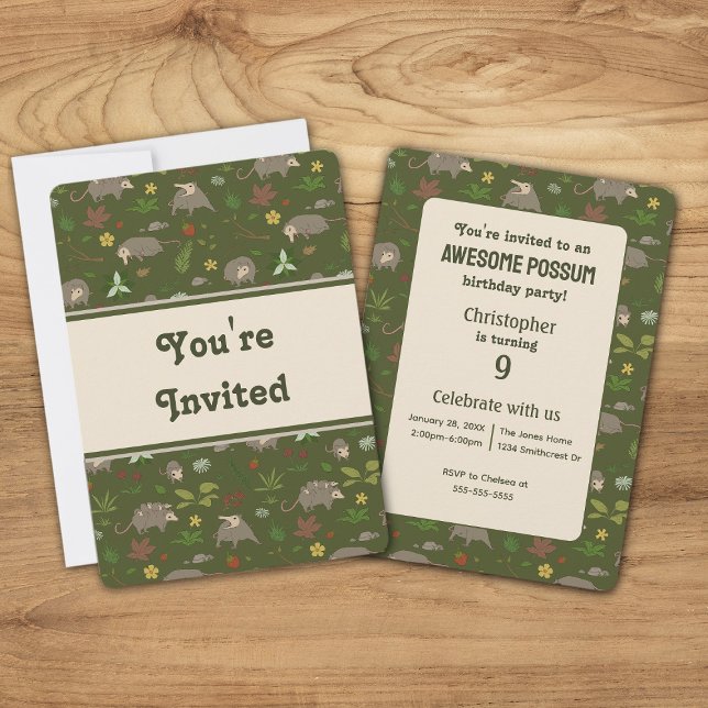 Opossums in Green Birthday Party Invitation (Creator Uploaded)