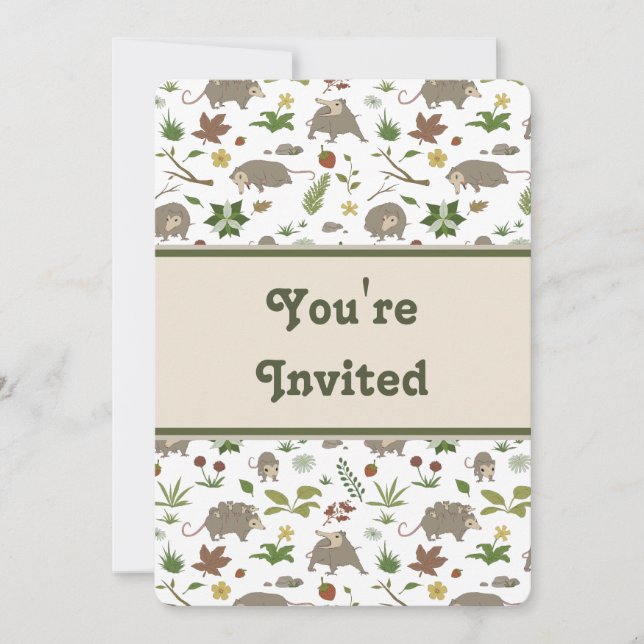 Opossums in White Birthday Party Invitation (Front)