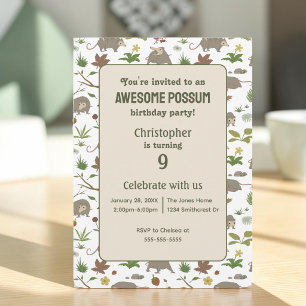 Opossums in White Birthday Party Invitation