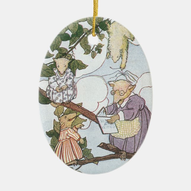 Opossums Make Reluctant Students Ceramic Tree Decoration (Front)