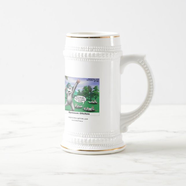 OPossums Playing Dead Cartoon Funny Beer Stein (Right)