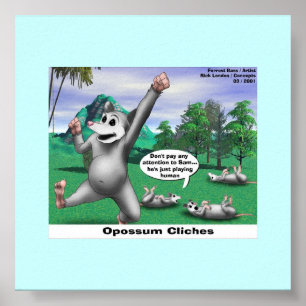 OPossums Playing Dead Cartoon Funny Poster