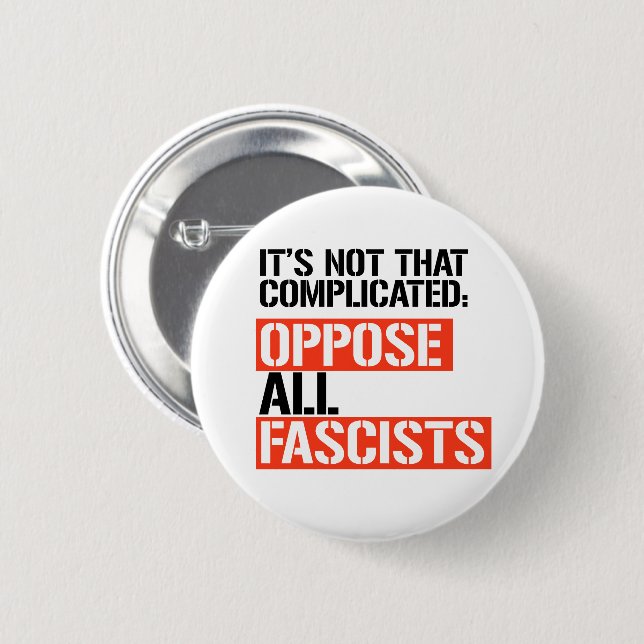 Oppose all fascists 6 cm round badge (Front & Back)