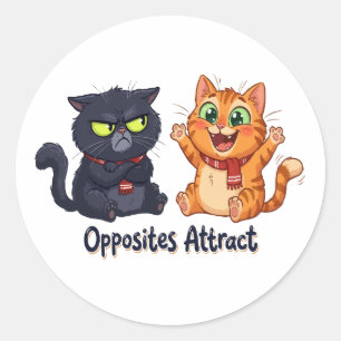 Opposites Attract Cute Cats Design Classic Round Sticker