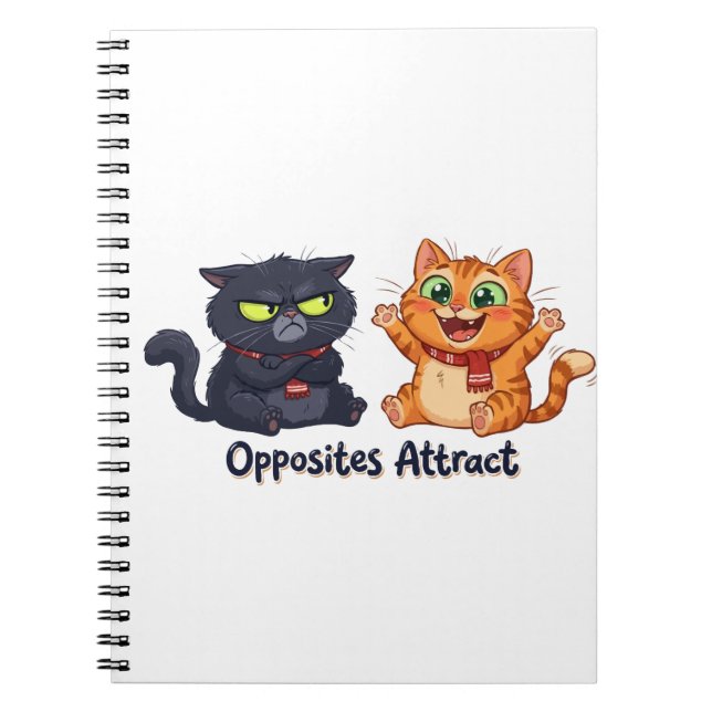 Opposites Attract Cute Cats Design Notebook (Front)
