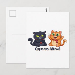 Opposites Attract Cute Cats Design Postcard