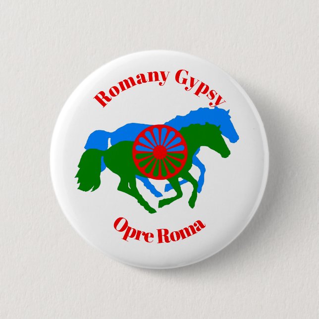 Opre Roma Romany Gypsy  Button (Front)