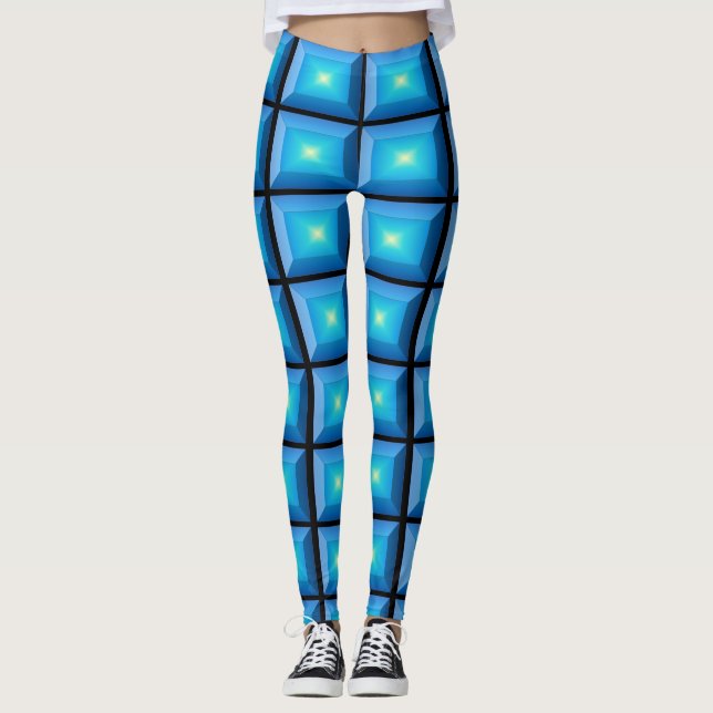 Optical Illusion Aqua Abstract Rectangular Leggings (Front)