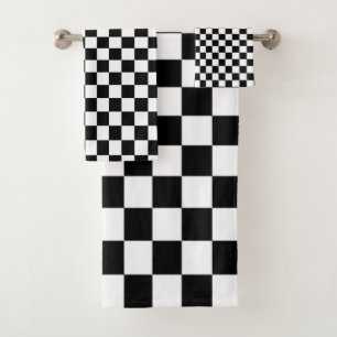 Optical Illusion Black and White Checkers Bath Towel Set