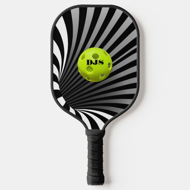 Optical Illusion Black, White Striped  Pickleball Paddle (Front)