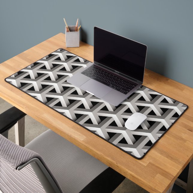 optical illusion chic black grey geometric pattern desk mat (Office 2)