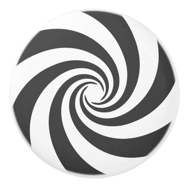 Optical Illusion Helix Logo. Black Round Ceramic Knob (Front)