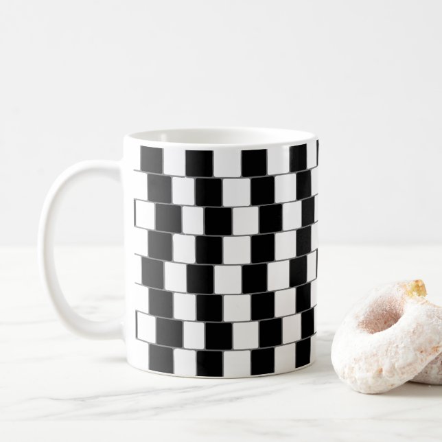 Optical Illusion Lines Squares Black Coffee Mug (With Donut)