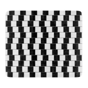 Optical Illusion Lines Squares Black Cutting Board
