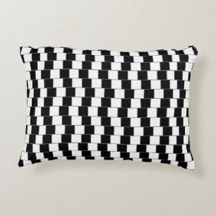 Optical Illusion Lines Squares Black Decorative Cushion