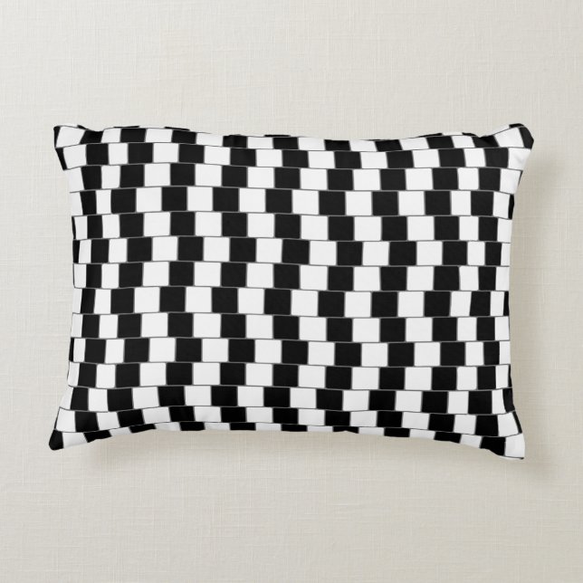 Optical Illusion Lines Squares Black Decorative Cushion (Back)