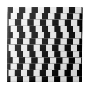 Optical Illusion Lines Squares Black Tile