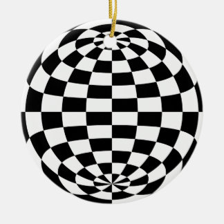Optical Illusion Round checkers Black White Ceramic Tree Decoration