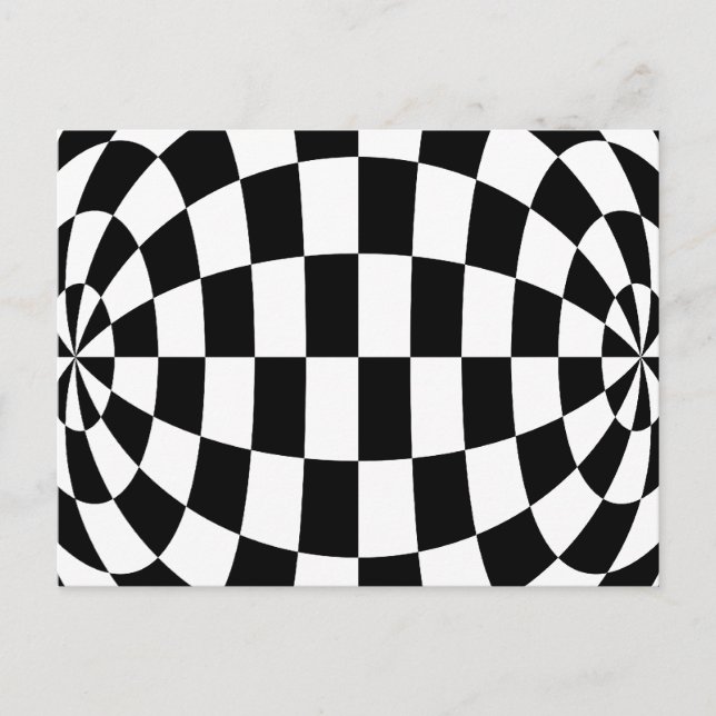 Optical Illusion Round checkers Black White Postcard (Front)