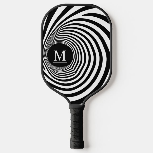 Optical Illusion Vortex Monogram Black & White Pickleball Paddle (Front)